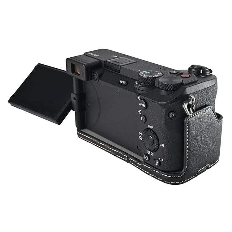For Sony A6700 Camera Case Large Cutout PU Leather Protector with Shoulder Strap