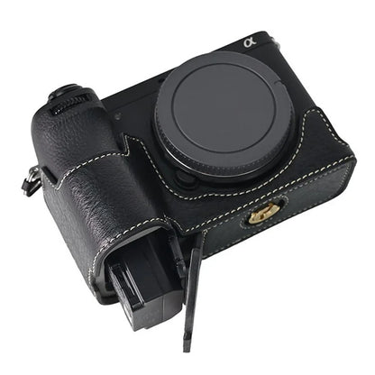 For Sony A6700 Camera Case Large Cutout PU Leather Protector with Shoulder Strap