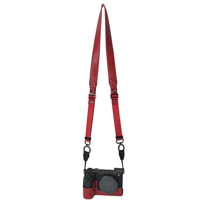 For Sony A6700 Camera Case Large Cutout PU Leather Protector with Shoulder Strap