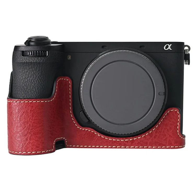 For Sony A6700 Camera Case Large Cutout PU Leather Protector with Shoulder Strap
