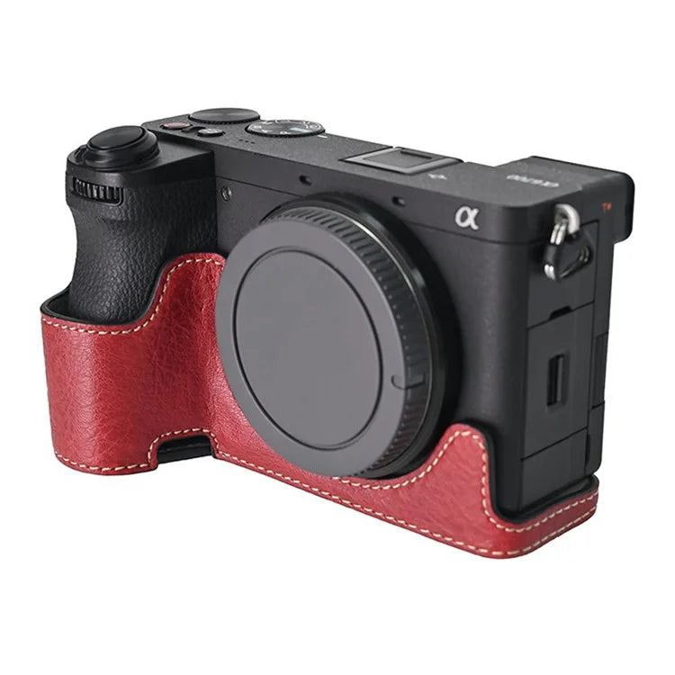 For Sony A6700 Camera Case Large Cutout PU Leather Protector with Shoulder Strap