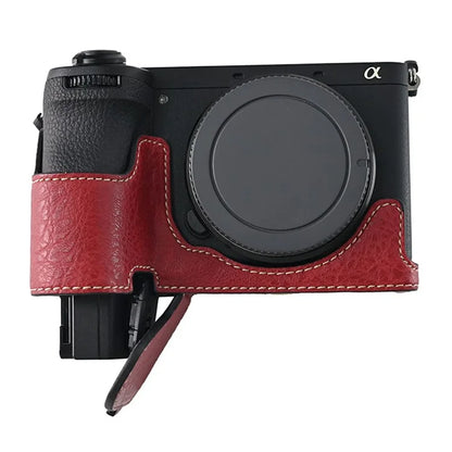 For Sony A6700 Camera Case Large Cutout PU Leather Protector with Shoulder Strap