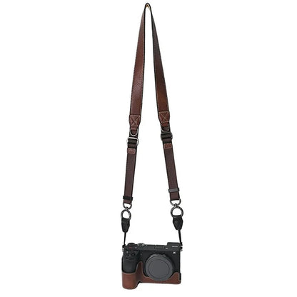 For Sony A6700 Camera Case Large Cutout PU Leather Protector with Shoulder Strap