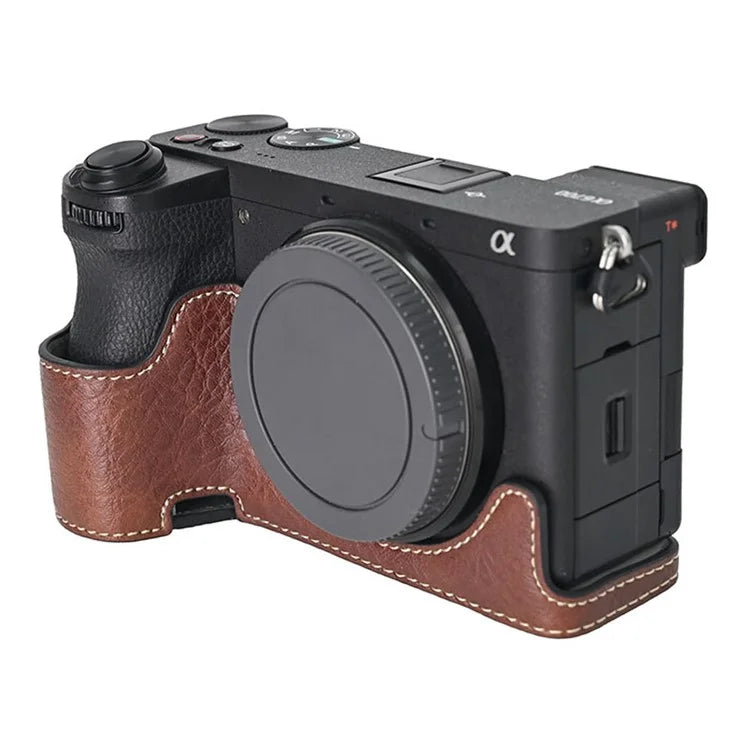 For Sony A6700 Camera Case Large Cutout PU Leather Protector with Shoulder Strap