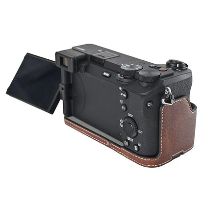For Sony A6700 Camera Case Large Cutout PU Leather Protector with Shoulder Strap