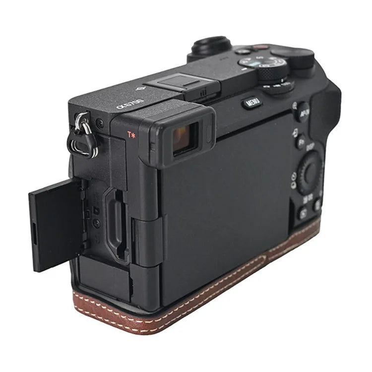 For Sony A6700 Camera Case Large Cutout PU Leather Protector with Shoulder Strap