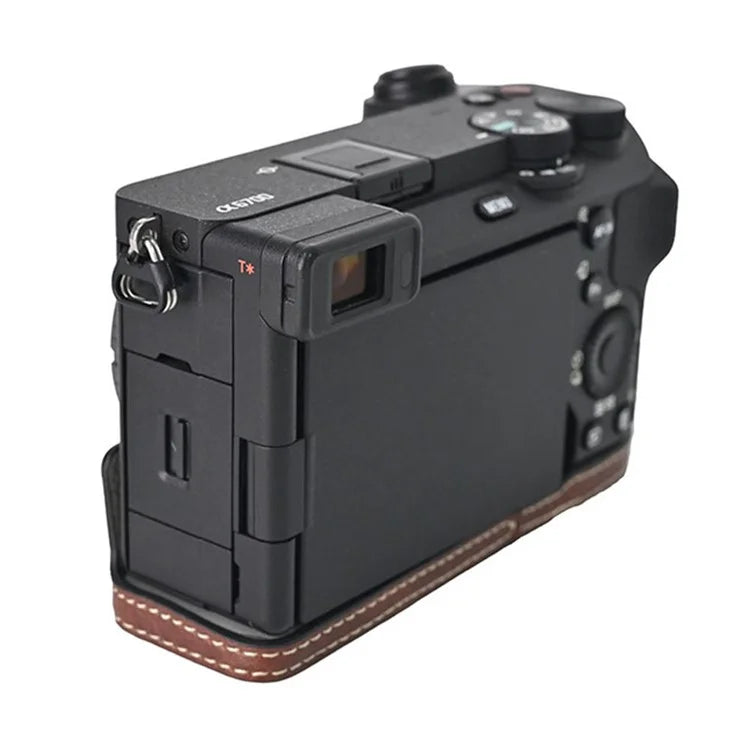 For Sony A6700 Camera Case Large Cutout PU Leather Protector with Shoulder Strap