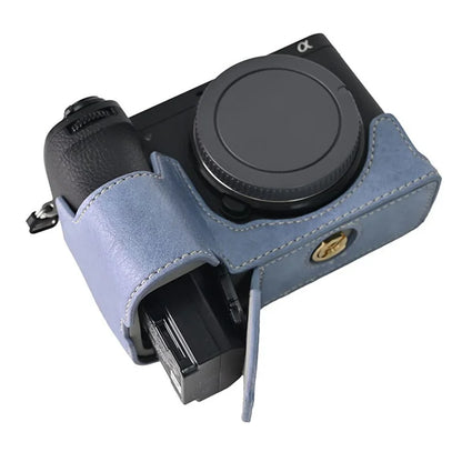 For Sony A6700 Camera Case Large Cutout PU Leather Protector with Shoulder Strap