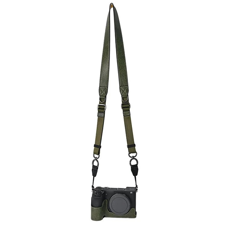 For Sony A6700 Camera Case Large Cutout PU Leather Protector with Shoulder Strap