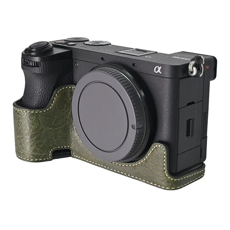 For Sony A6700 Camera Case Large Cutout PU Leather Protector with Shoulder Strap