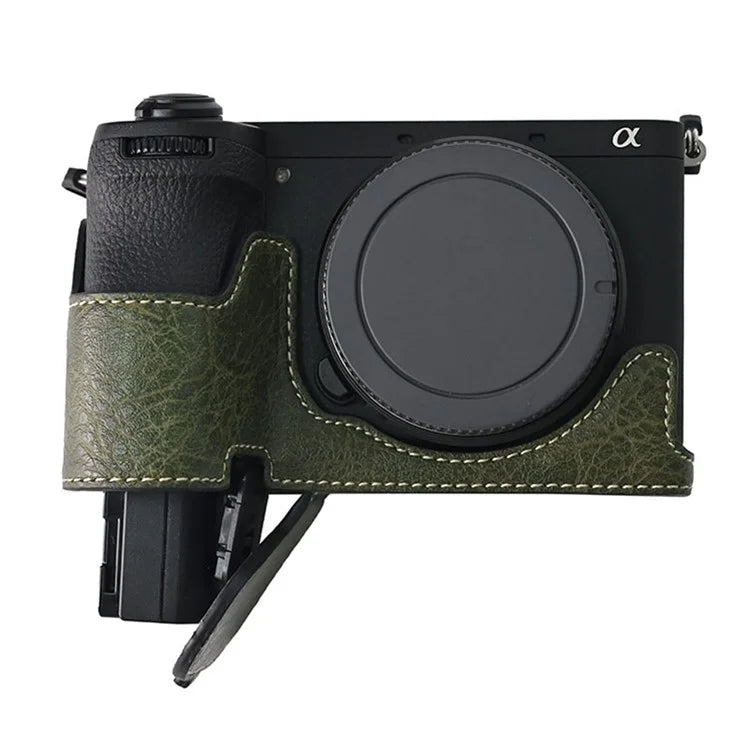 For Sony A6700 Camera Case Large Cutout PU Leather Protector with Shoulder Strap