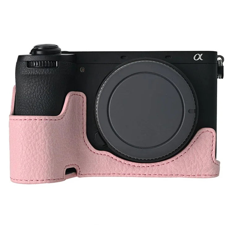 For Sony A6700 Camera Case Large Cutout Litchi Texture PU Leather Protector