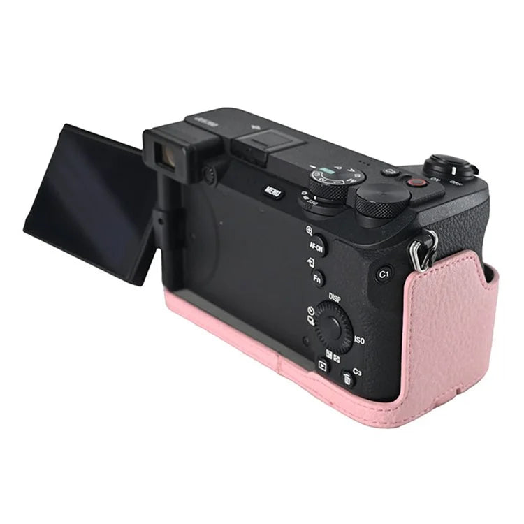 For Sony A6700 Camera Case Large Cutout Litchi Texture PU Leather Protector