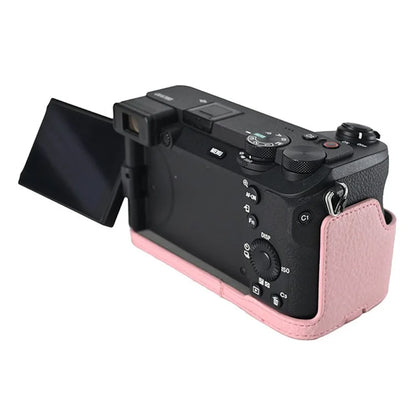 For Sony A6700 Camera Case Large Cutout Litchi Texture PU Leather Protector