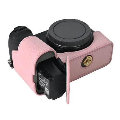 For Sony A6700 Camera Case Large Cutout Litchi Texture PU Leather Protector