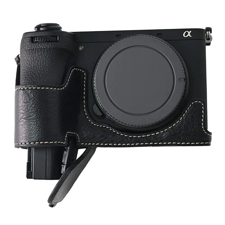 For Sony A6700 Camera Case Large Cutout Litchi Texture PU Leather Protector