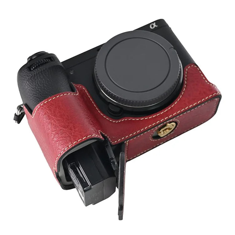 For Sony A6700 Camera Case Large Cutout Litchi Texture PU Leather Protector