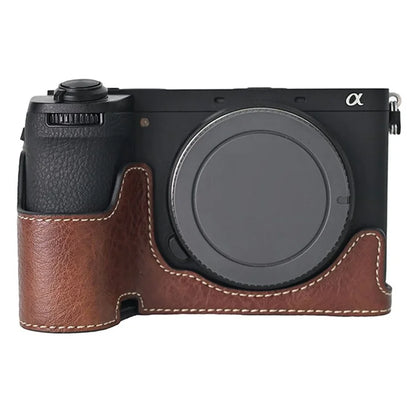 For Sony A6700 Camera Case Large Cutout Litchi Texture PU Leather Protector