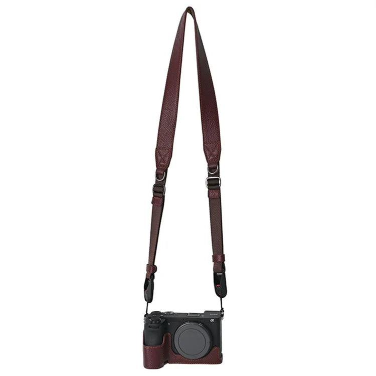 For Sony A6700 Camera Case Large Opening Genuine Cow Leather Protector with Shoulder Strap