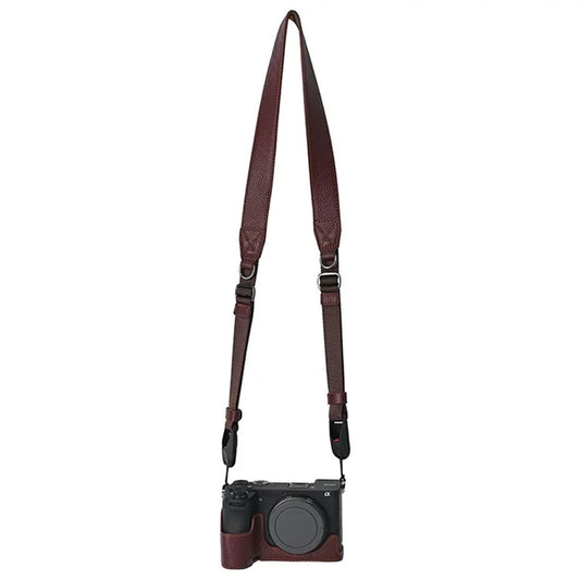 For Sony A6700 Camera Case Large Opening Genuine Cow Leather Protector with Shoulder Strap