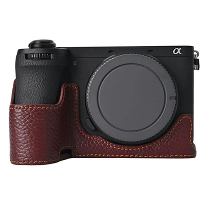 For Sony A6700 Camera Case Large Opening Genuine Cow Leather Protector with Shoulder Strap