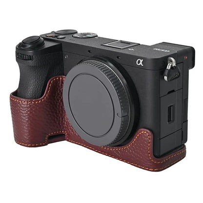 For Sony A6700 Camera Case Large Opening Genuine Cow Leather Protector with Shoulder Strap