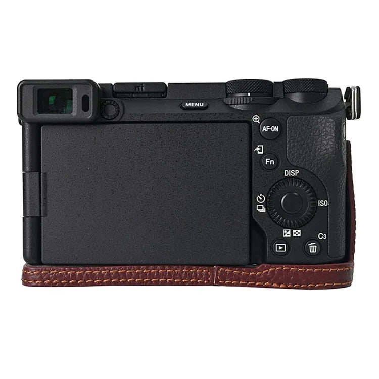 For Sony A6700 Camera Case Large Opening Genuine Cow Leather Protector with Shoulder Strap