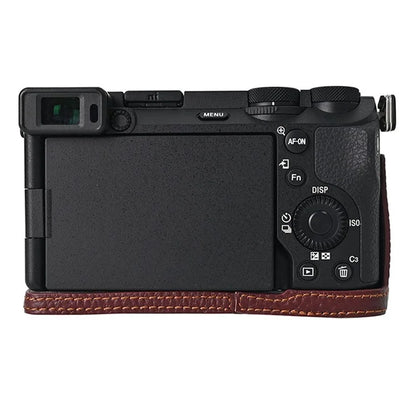 For Sony A6700 Camera Case Large Opening Genuine Cow Leather Protector with Shoulder Strap