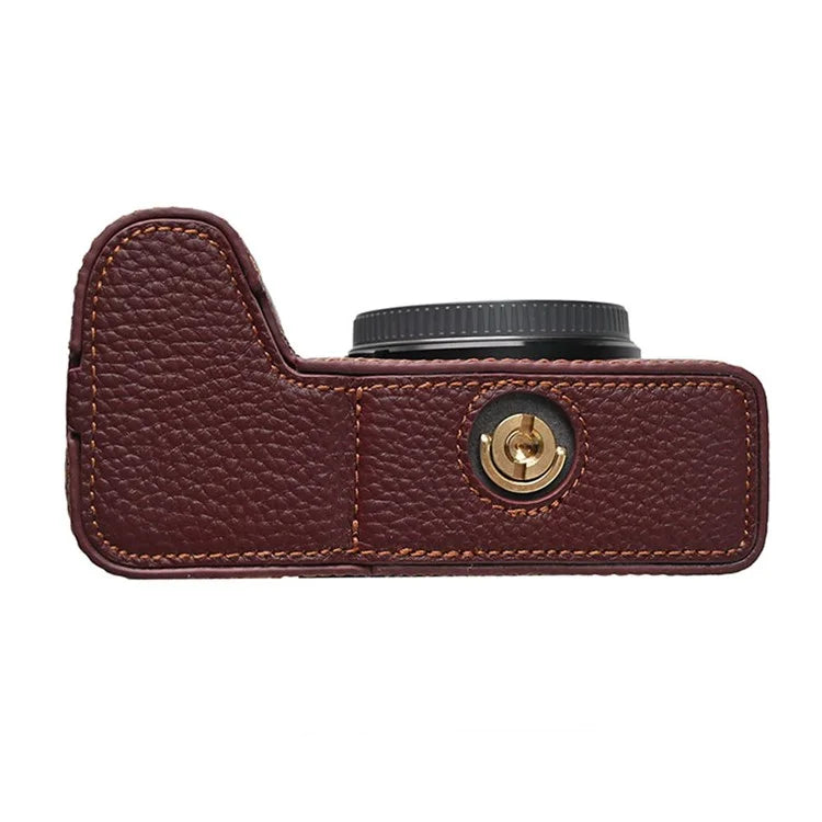 For Sony A6700 Camera Case Large Opening Genuine Cow Leather Protector with Shoulder Strap