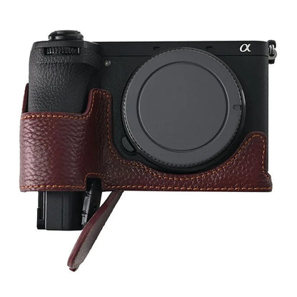 For Sony A6700 Camera Case Large Opening Genuine Cow Leather Protector with Shoulder Strap