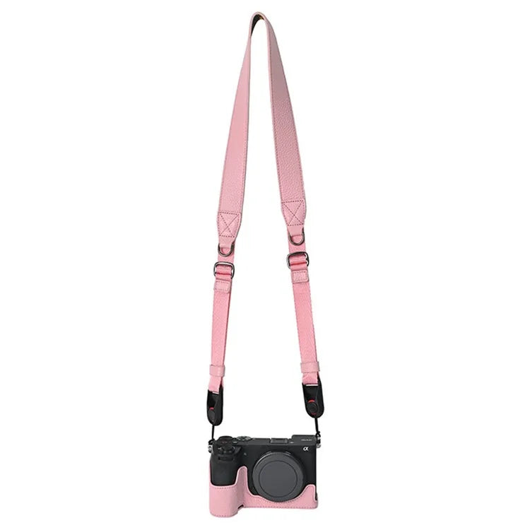 For Sony A6700 Camera Case Large Opening Genuine Cow Leather Protector with Shoulder Strap