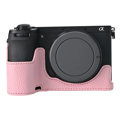 For Sony A6700 Camera Case Large Opening Genuine Cow Leather Protector with Shoulder Strap