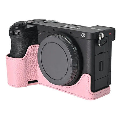 For Sony A6700 Camera Case Large Opening Genuine Cow Leather Protector with Shoulder Strap