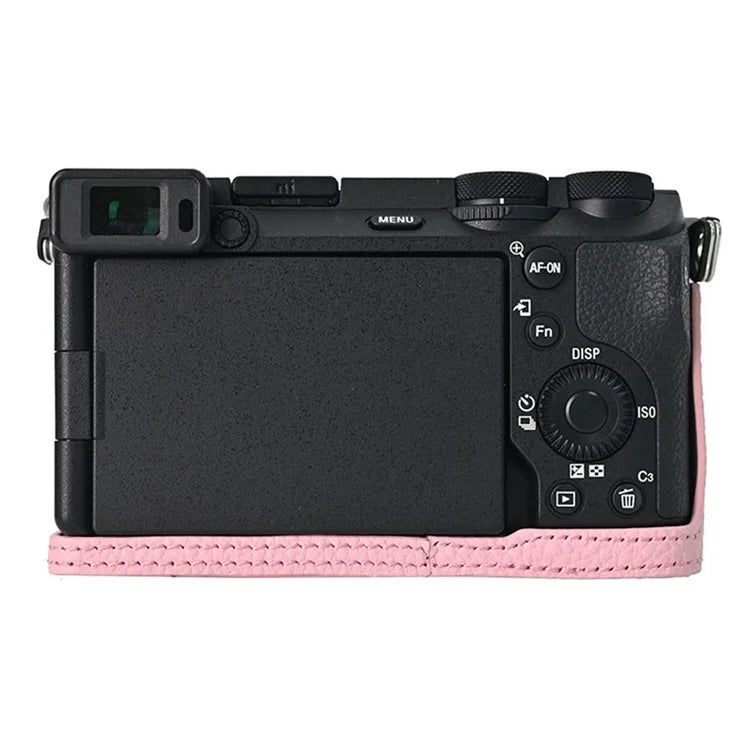 For Sony A6700 Camera Case Large Opening Genuine Cow Leather Protector with Shoulder Strap