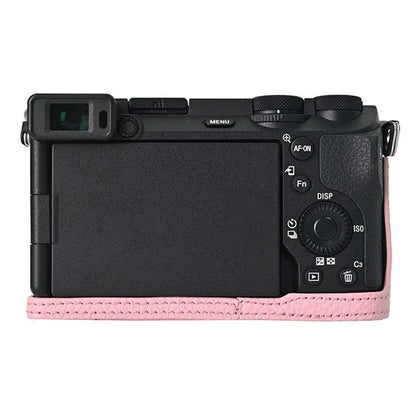 For Sony A6700 Camera Case Large Opening Genuine Cow Leather Protector with Shoulder Strap