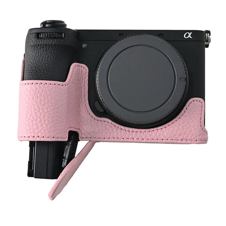 For Sony A6700 Camera Case Large Opening Genuine Cow Leather Protector with Shoulder Strap