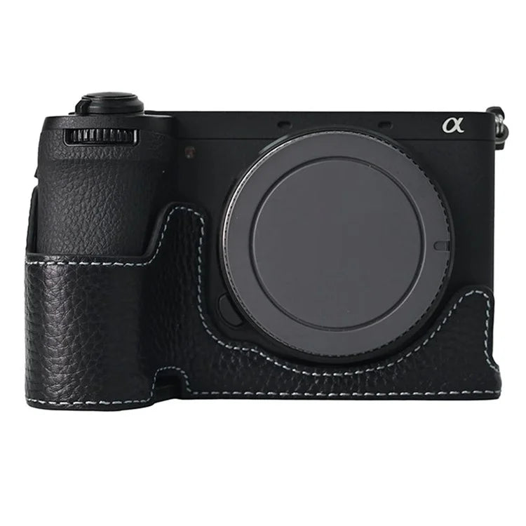 For Sony A6700 Camera Case Large Opening Genuine Cow Leather Protector with Shoulder Strap