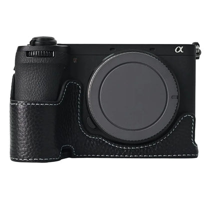 For Sony A6700 Camera Case Large Opening Genuine Cow Leather Protector with Shoulder Strap