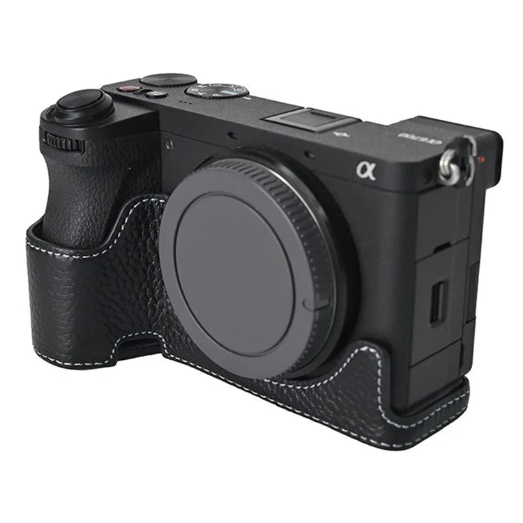For Sony A6700 Camera Case Large Opening Genuine Cow Leather Protector with Shoulder Strap