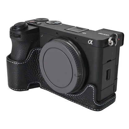 For Sony A6700 Camera Case Large Opening Genuine Cow Leather Protector with Shoulder Strap