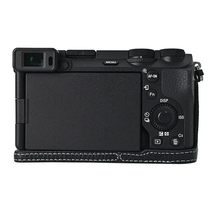 For Sony A6700 Camera Case Large Opening Genuine Cow Leather Protector with Shoulder Strap