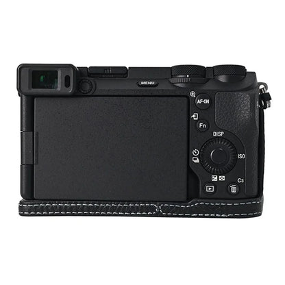 For Sony A6700 Camera Case Large Opening Genuine Cow Leather Protector with Shoulder Strap