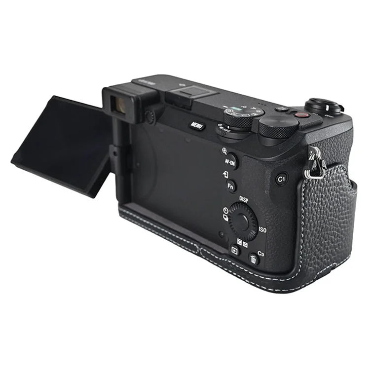 For Sony A6700 Camera Case Large Opening Genuine Cow Leather Protector with Shoulder Strap