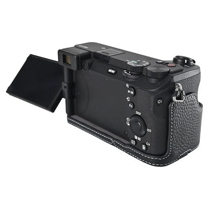 For Sony A6700 Camera Case Large Opening Genuine Cow Leather Protector with Shoulder Strap