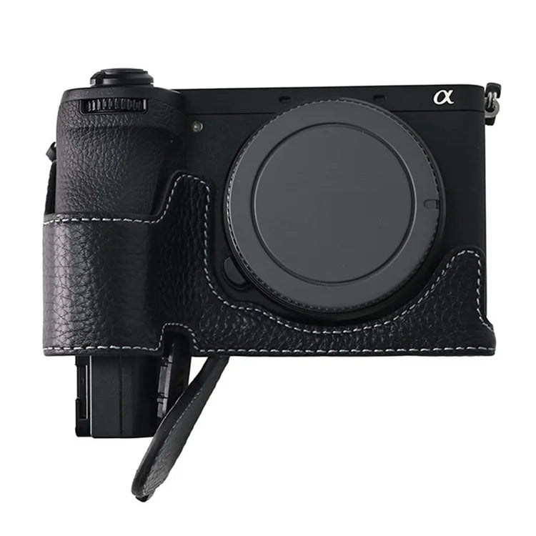 For Sony A6700 Camera Case Large Opening Genuine Cow Leather Protector with Shoulder Strap