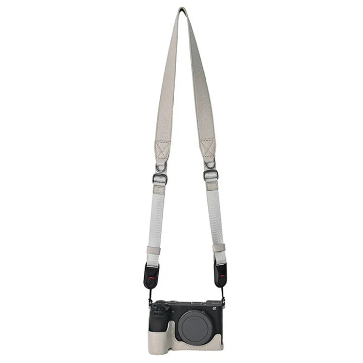 For Sony A6700 Camera Case Large Opening Genuine Cow Leather Protector with Shoulder Strap