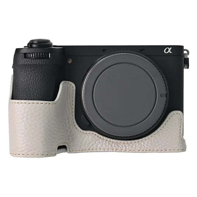For Sony A6700 Camera Case Large Opening Genuine Cow Leather Protector with Shoulder Strap