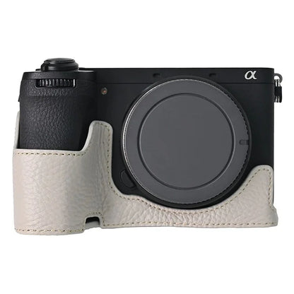 For Sony A6700 Camera Case Large Opening Genuine Cow Leather Protector with Shoulder Strap