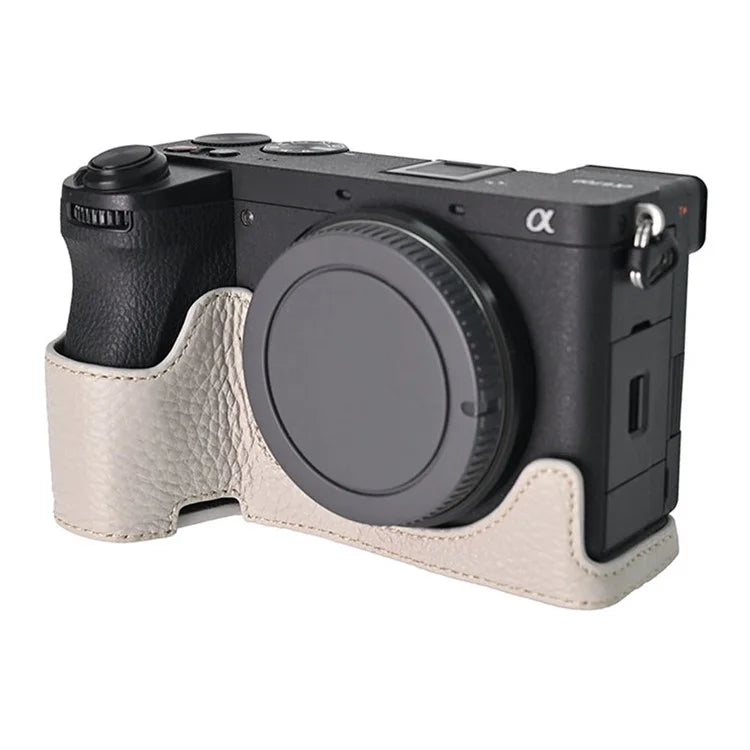 For Sony A6700 Camera Case Large Opening Genuine Cow Leather Protector with Shoulder Strap