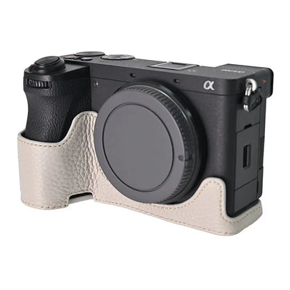 For Sony A6700 Camera Case Large Opening Genuine Cow Leather Protector with Shoulder Strap
